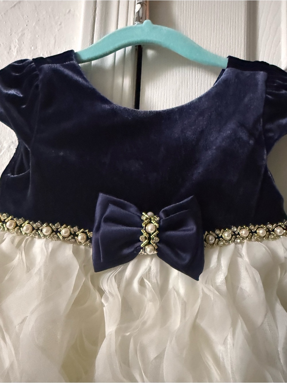 American Princess Navy and Ivory Velvet Bow Party Dress